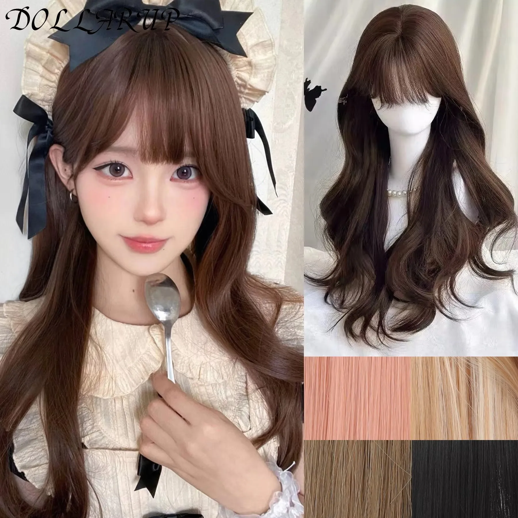 JKL Princesse Wigs for Women Brown Long Curly Hair Big Wave Wig Natural Curls Headband Lolita Wig Heat Resistant Synthetic 가발
