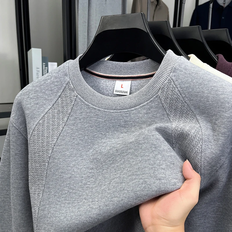 

Luxury Quality Men's O-Neck Hood Long Sleeve Hood Autumn Winter New Solid Color Splice Thicken Soft Fashion Commute Menswear Top