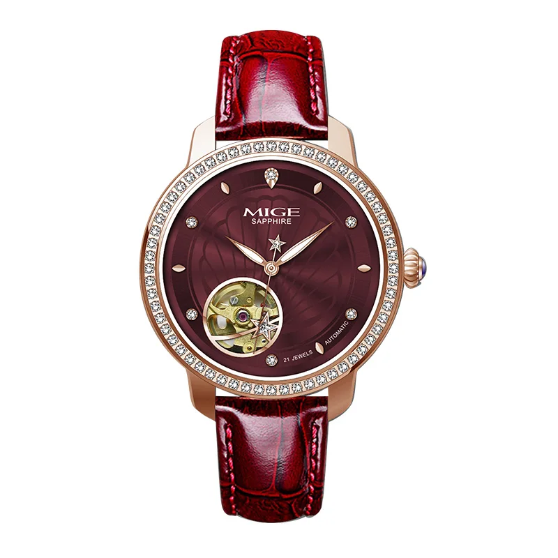 MIGE Luxury Brand Watches for Women Automatic Self Winding Diamond Stainless Steel Waterproof Women‘s Mechanical Wristwatches