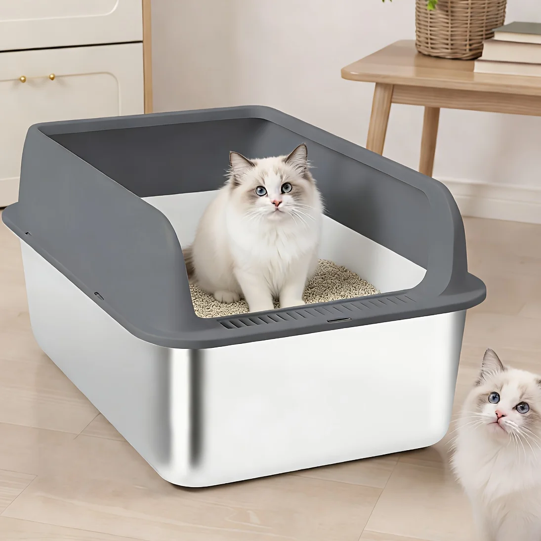 

Stainless Steel Cat Litter Box, Odor Proof &Scratch Proof Metal Cat Litter Box, High-Sided Metal Litter Tray, Anti-Stick Base, Leak-Proof, Scratch-Resistant, Easy to Clean, Indoor Cat Toilet for Large/Medium/Small Cats, Christmas Halloween Gift