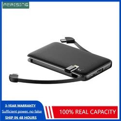 FERISING With Cable Power Bank 5000mAh USB Type C Portable Charger PowerBank External Battery Charge For iPhone Xiaomi Samsung