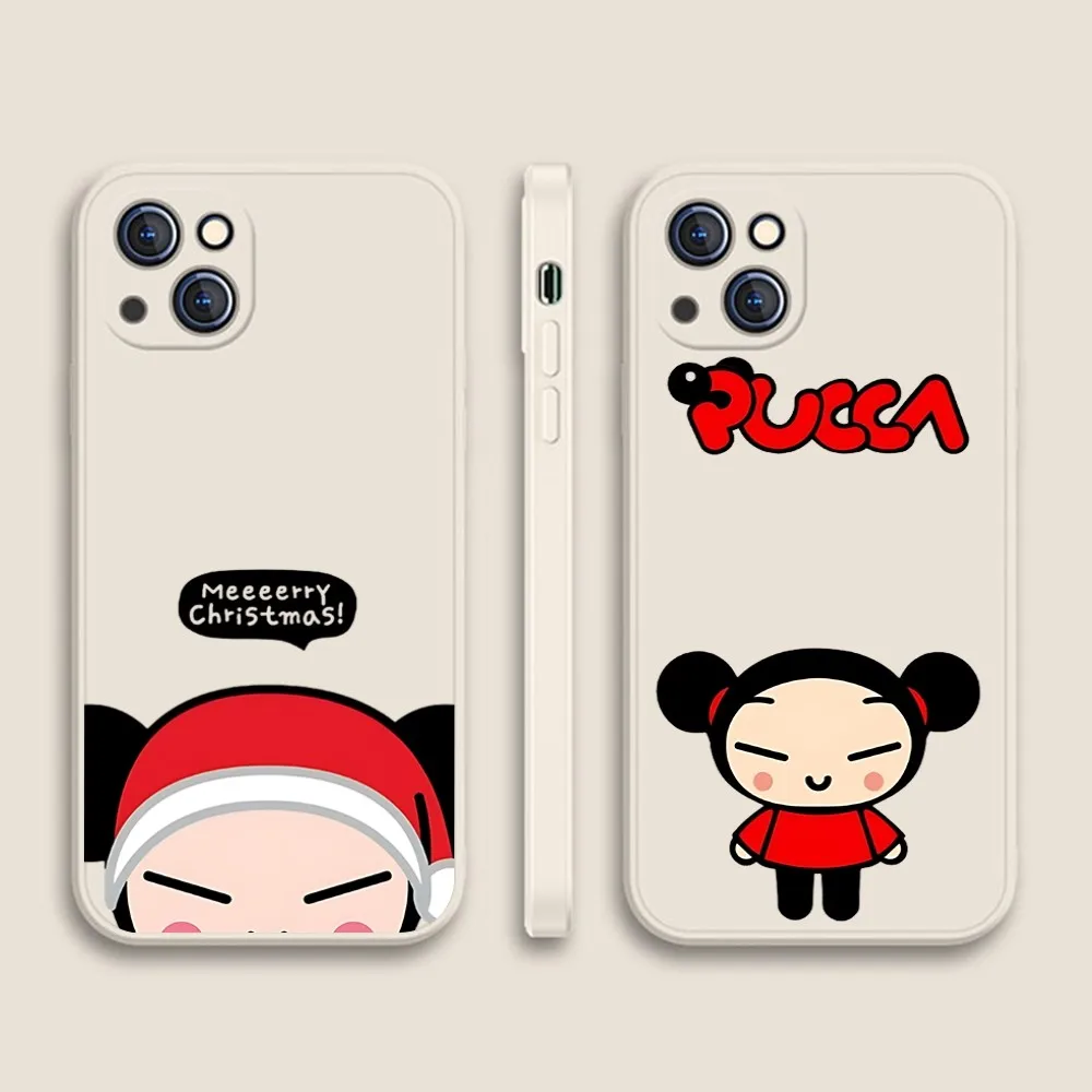 Cartoon P-Pucca G-Garu Phone Case For Iphone 11 13 14 Pro Max X Xr Xs Max Se2020 12mini White Cover Case