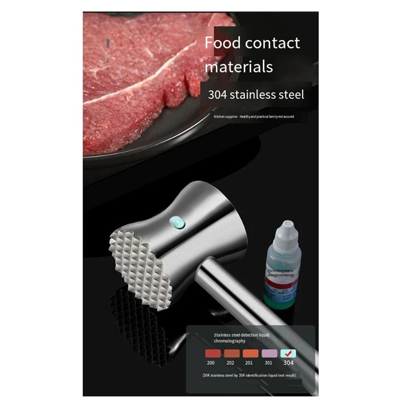 Meat Tenderizer Mallet,304 Stainless Steel Meat Hammer Pounder Flattner Beater,For Steak Beef Chicken Pork,Kitchen Tool