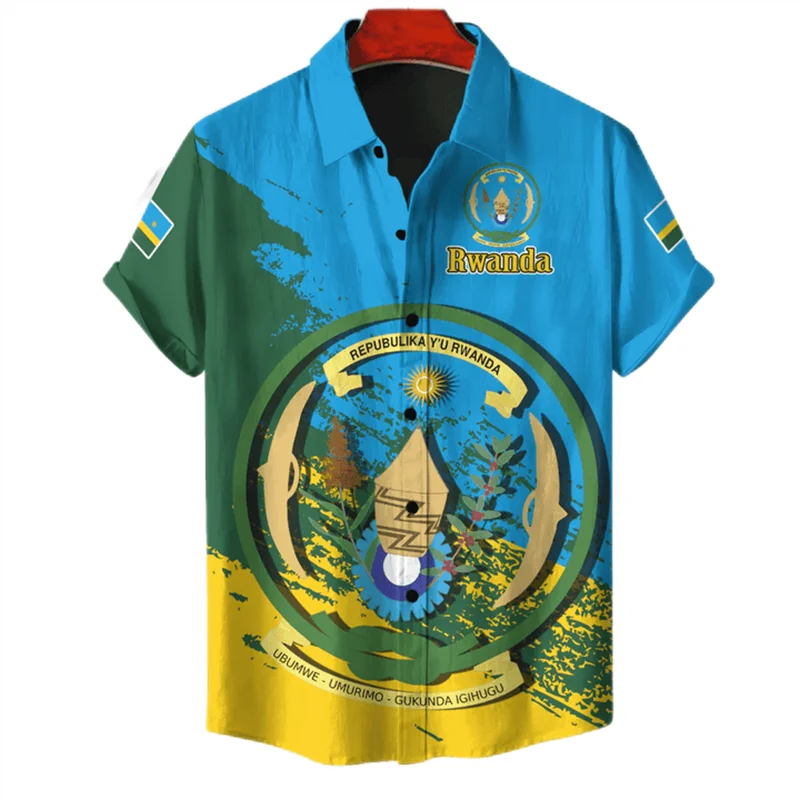 Rwanda Flag Map 3D Print Short Sleeve Shirts For Men Clothes Africa Dashiki Shirt Hawaii Boy Lapel Blouse Kids Blouses Kids Tops