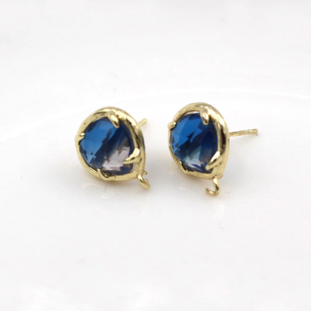10pair Heart Shape Blue Red Crystal Prongs Studs Earrings Post Connectors Open Loop DIY for Women Hanging on Earrings Making