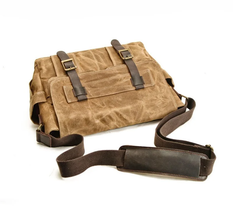 Nesitu High Quality Vinage A4 Green Grey Black Khaki Oil Wax Canvas Genuine Leather Women Men Shoulder Messenger Bag M43747 view 3