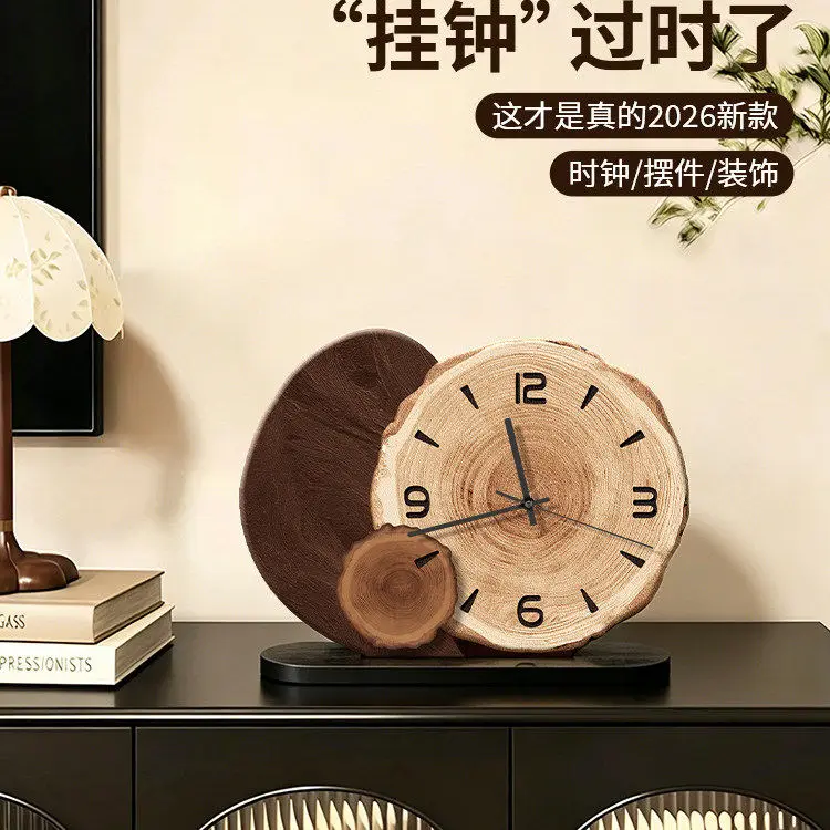 Wood Vintage Living Room Clock Decor Painting Creative TV Cabinet Desktop Clock 2026 New Desk Clock