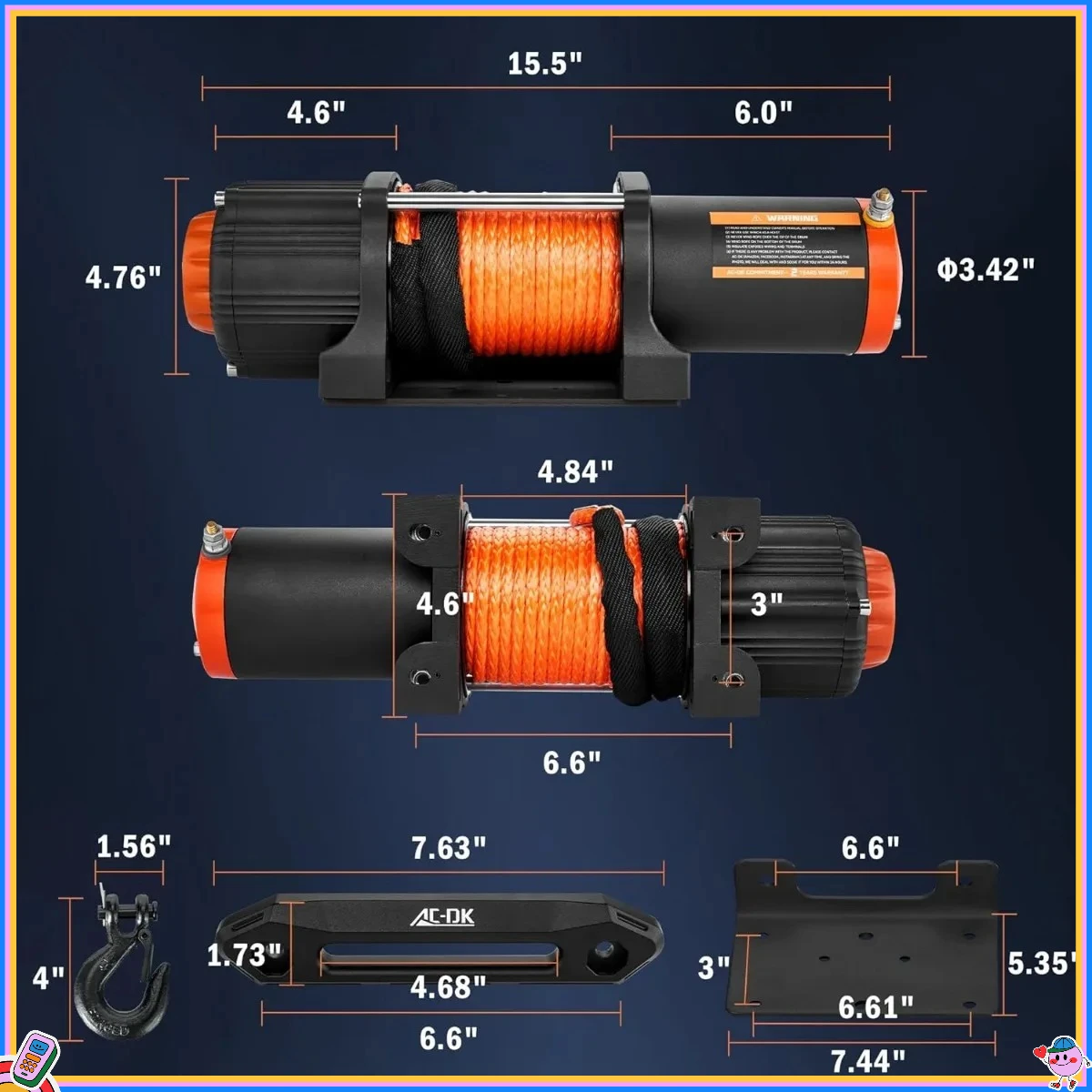مجموعة الونش الثقيلة 5500 رطل: مقاومة للماء، حبل صناعي وجهاز تحكم عن بعد لاسلكي. احصل عليه لـ ATV/UTV، Truck، Jeep.