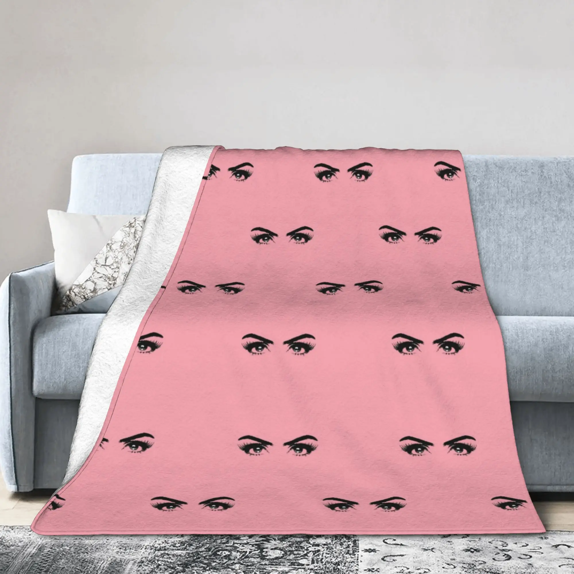 Custom Beautiful Aesthetic Eyes Eyelashes Eyebrows Pattern Blankets Warm Flannel  Throw Blanket for Home Sofa Office Travel