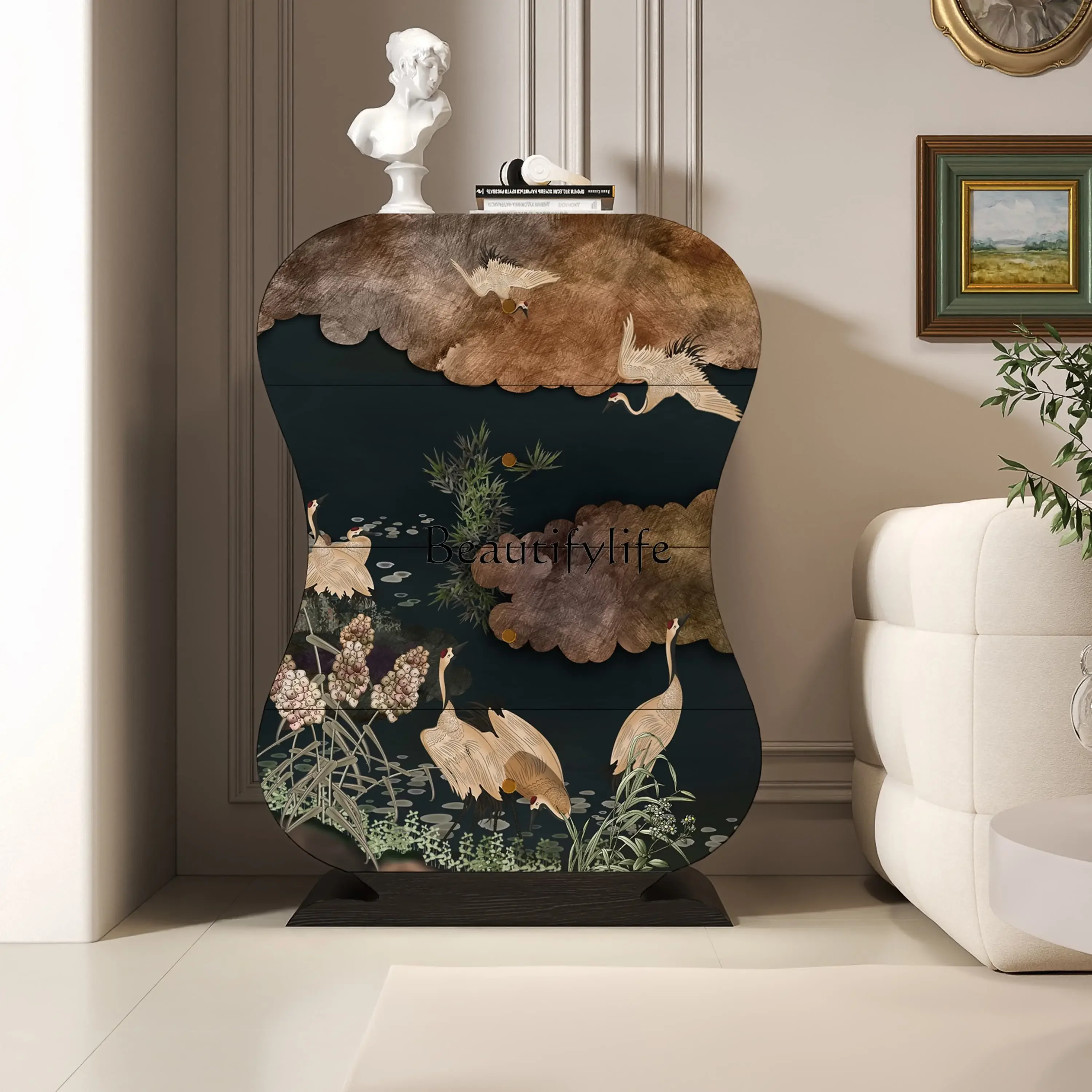 

ls 51 Household painted solid wood four-bucket porch cabinet, living room integrated storage locker against the wall