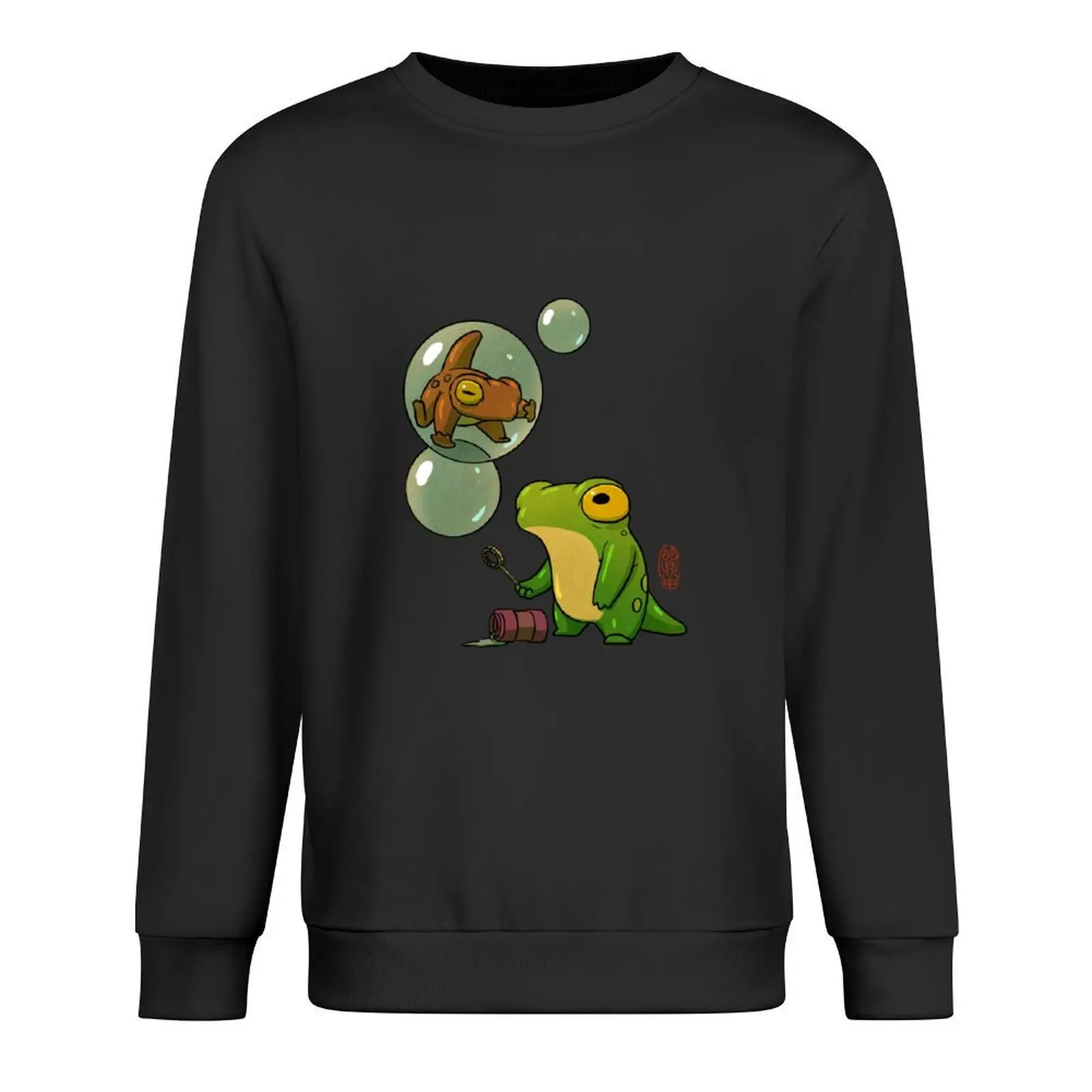 

froglets playing with bubbles whimsical artwork asian style Pullover tracksuit men men's autumn clothes sports sweatshirt man