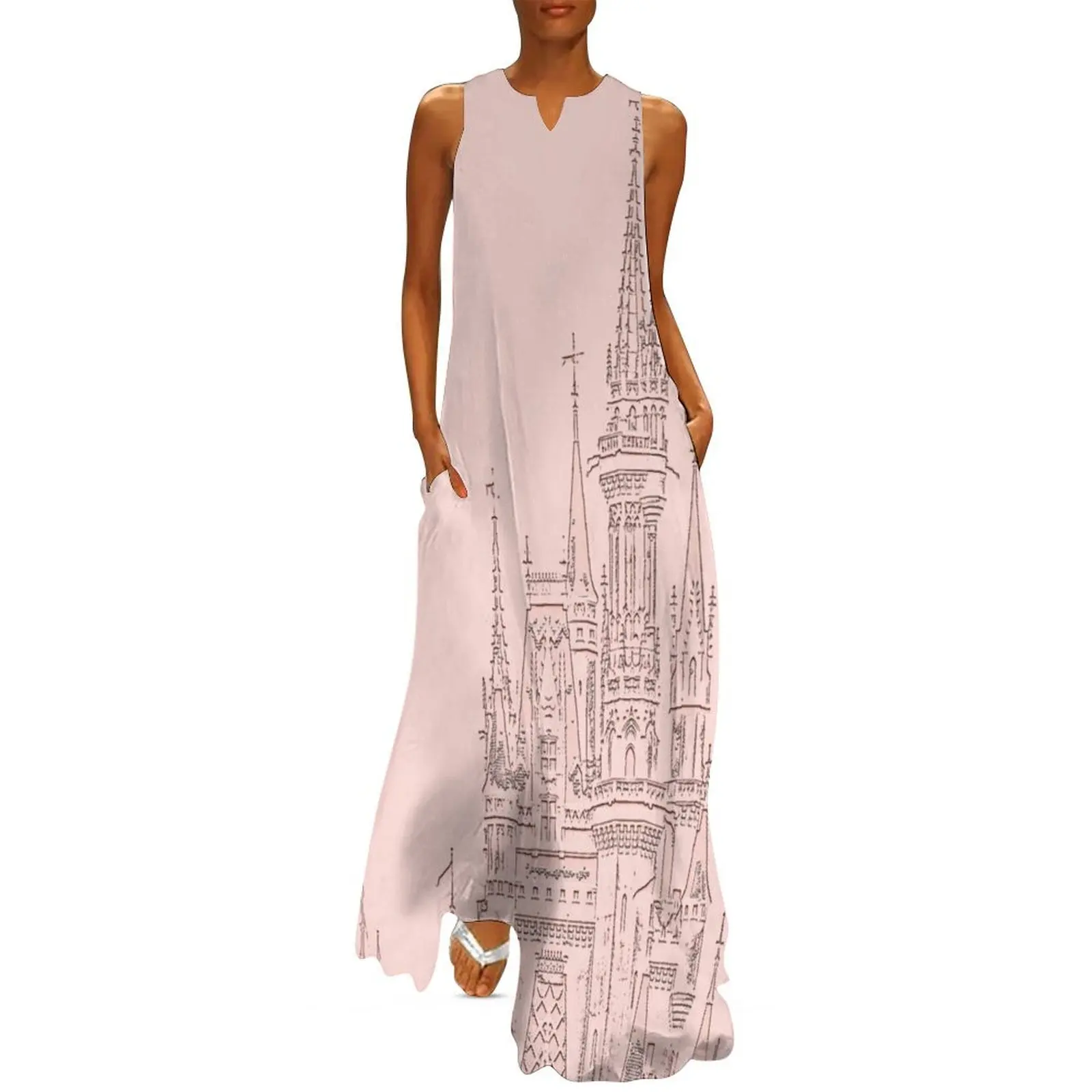 

Rose Gold Magic Castle Carving Long Dress women's luxury party dress Summer skirt Dress