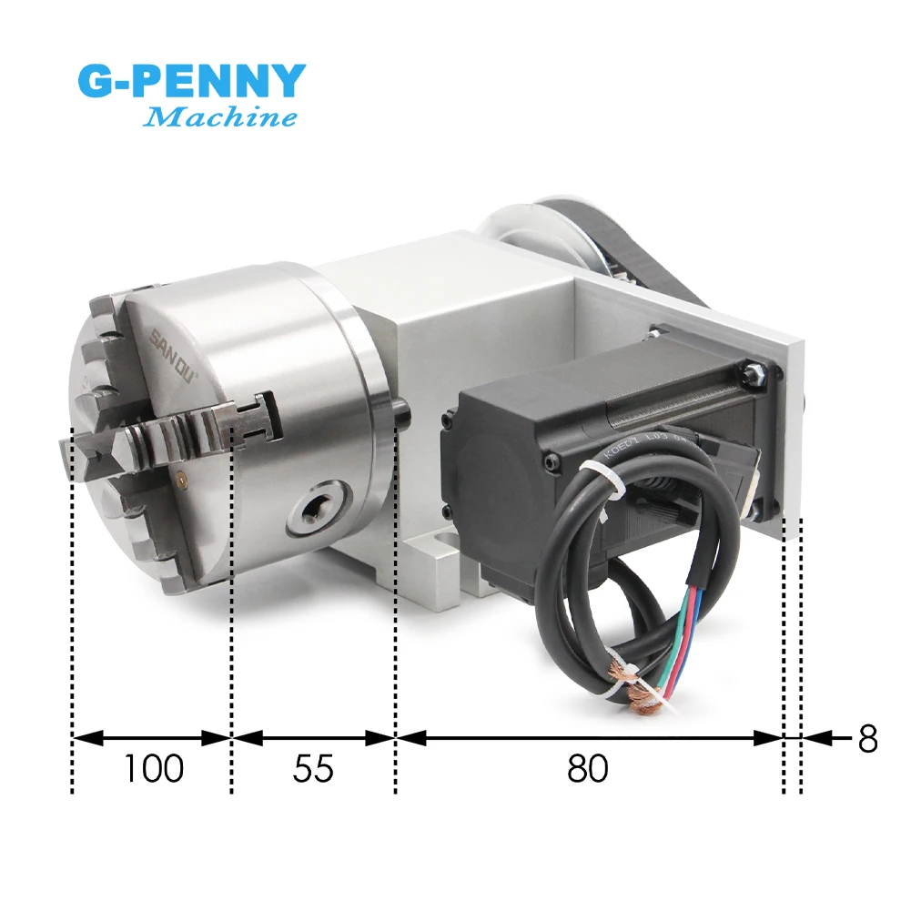4th Axis 3/4Jaw 100mm 2.2Nm NEMA23 57J1880EC-1000-LS & 2HSS57 Closed Loop Stepper Motor CNC Dividing Head Rotation A Axis Kit