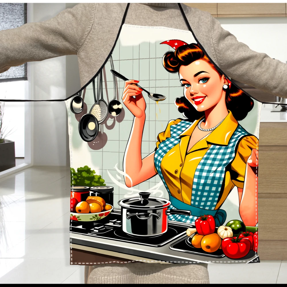 Retro Pin-Up Print Apron, Reusable, Specialized for Kitchen BBQ & Party Use Apron