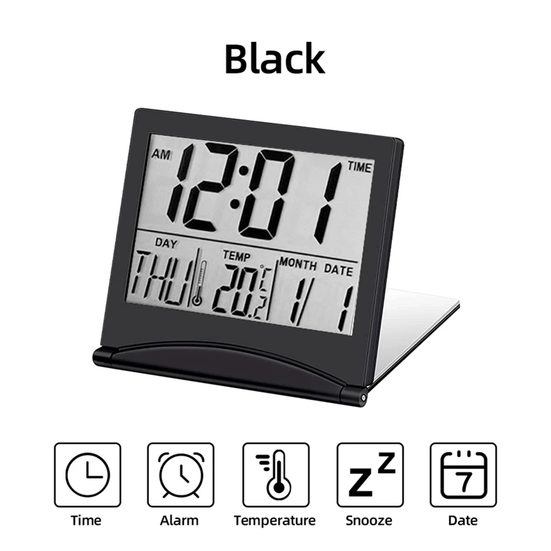 Electronic Folding LCD Digital Alarm Clock Desktop Temperature Hygrometer Clock Weather Station Desk Table Clock