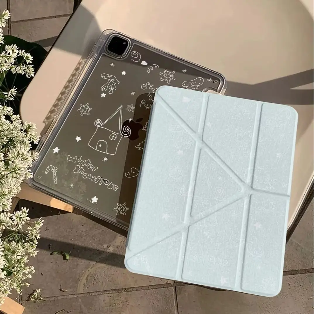 Line Pattern Stars New Tablet Case For iPad Pro 11 12.9in 13 15 M4 9.7 10.2 5/6th 7/8/9 10 11th MINI 6 7 Air 5 6 7 Trifold Case