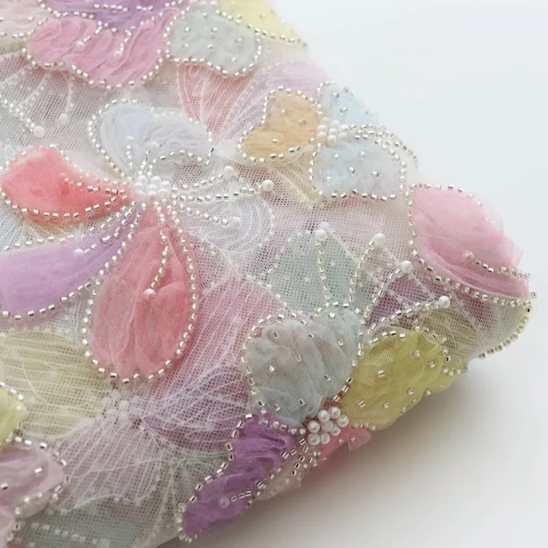 

Heavy Industry Lace Butterfly Beads Embroidery Soft Yarn Fabric Skirt Wedding Dress Customized Clothing Fabric Designer Fabric