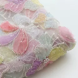 Heavy Industry Lace Butterfly Beads Embroidery Soft Yarn Fabric Skirt Wedding Dress Customized Clothing Fabric Designer Fabric