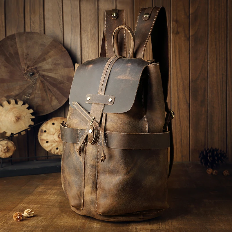 Vintage Genuine Leather Backpack Men Large Capacity Rucksack Multi-function Retro 15 inch Laptop Bag Cowhide Leather School Bag