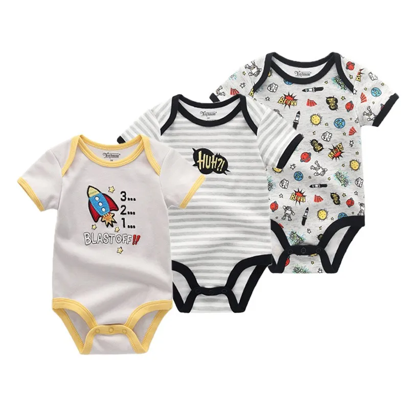 Fetchmous Newborn Baby Girl Clothes 3Pieces Unisex Print Romper Cotton Baby Boy Clothes Short Sleeve 0-12M Summer Cartoon Bebes