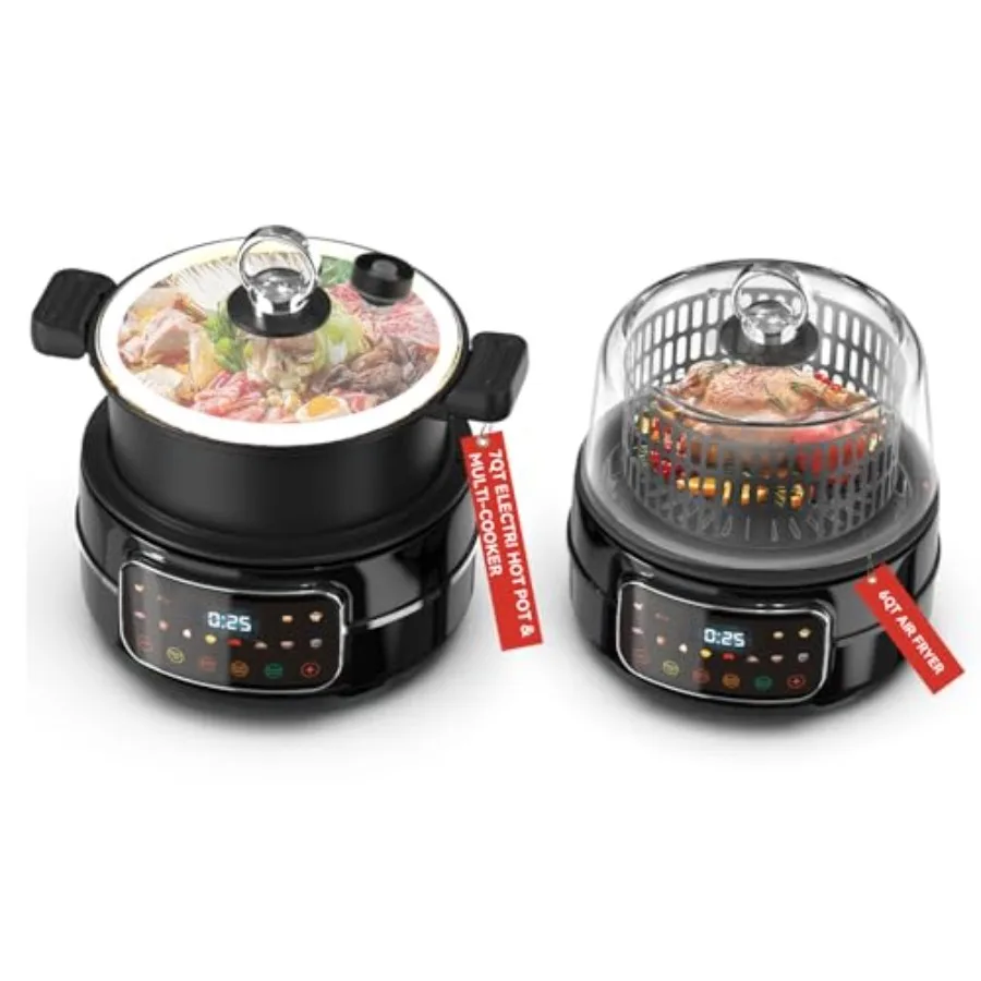 

5QT Air Fryer and Multi-Cooker Combo - 12-in-1 Electric Hot Pot Rice Cooker Steamer with Removable Air Fry Basket and Soup Pot