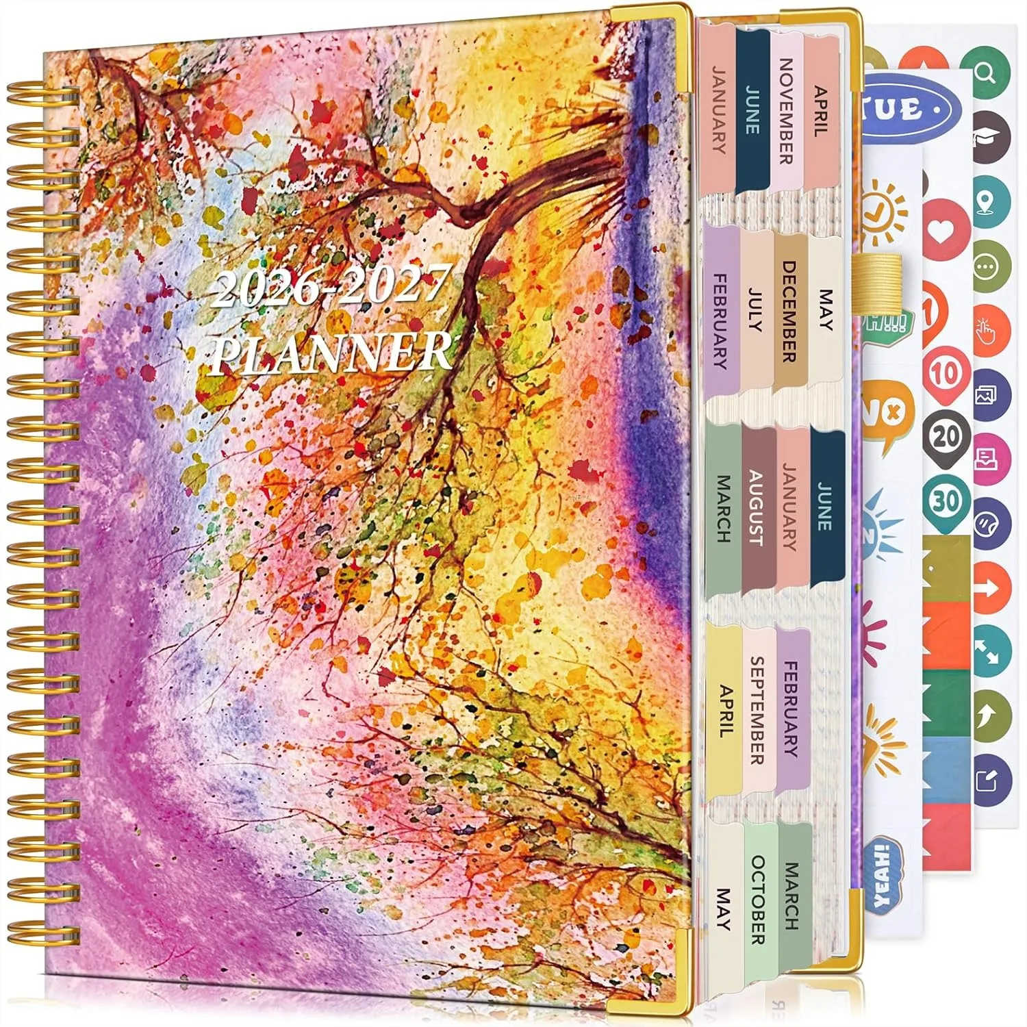 

18-Month Planner 2026-2027, A4 Hardcover Weekly Monthly Organizer with Tabs, Autumn Tree Design, 8.5x11 Inches