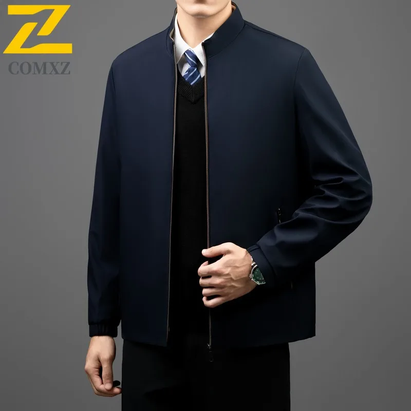 

COMXZ Men Work Jacket High End Stand Collar Design Outdoor Windproof Jacket Business Leisure Comfort Lightweight Autumn Coats