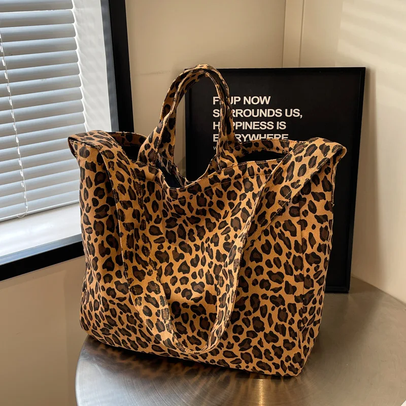 Leopard Design Tote Bag Korean Fashion Large Capacity Crossbody Bags for Women Travel Handbag Lady Shopper Shopping Shoulder Bag