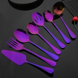 Purple Stainless Steel Dinnerware Set Soup Spoon Colander Spoon Service Spoon Salad Fork Cake Spatula Set Baking Accessories