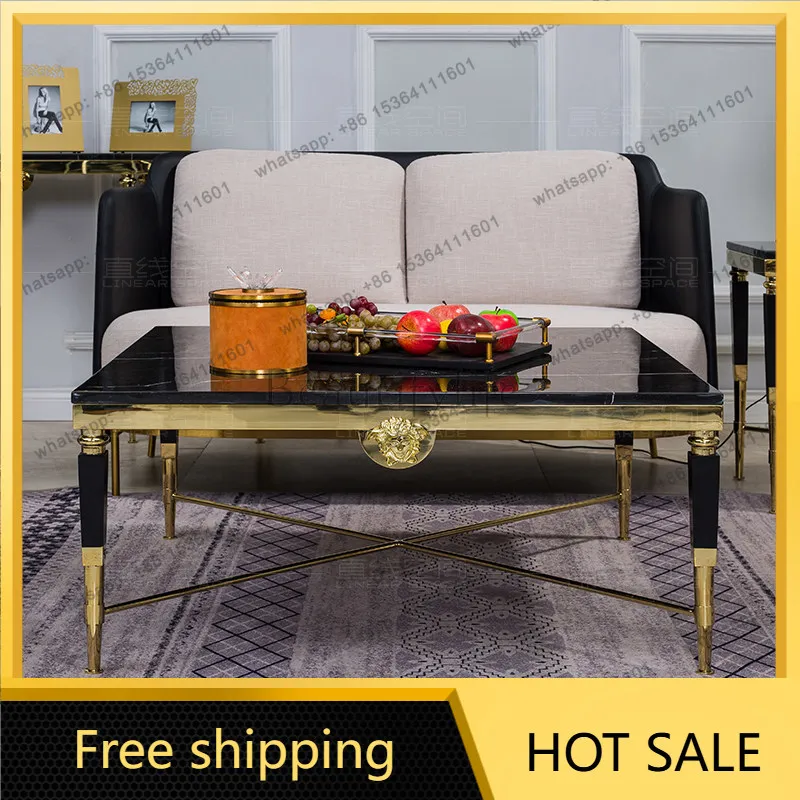 LS Light Luxury Postmodern Coffee Table European Style Simple Small Apartment Square Model Room Marble Tea Table