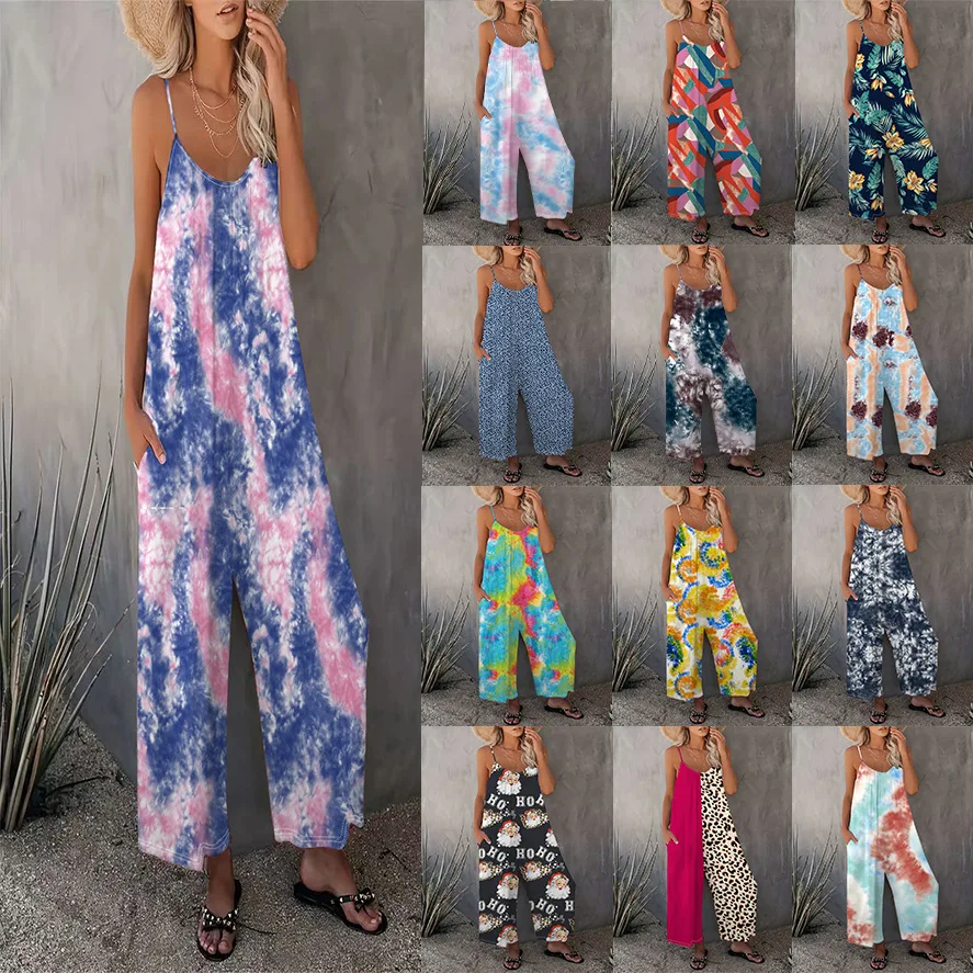 

Sling pants casual printed sleeveless jumpsuit women's summer dress