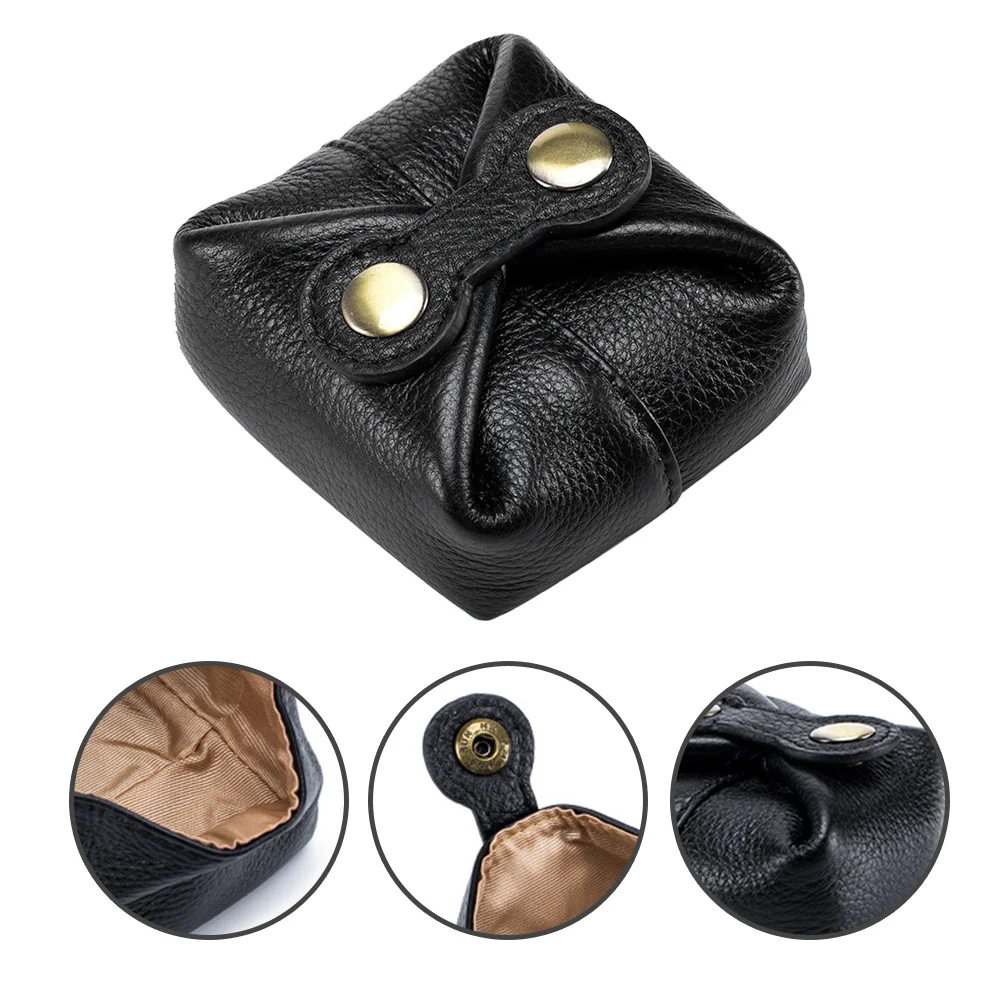 

Mini Coin Purse Black Supple PU Button Design Compact Change Storage Bag for Earphones Cash Keys Lipstick
