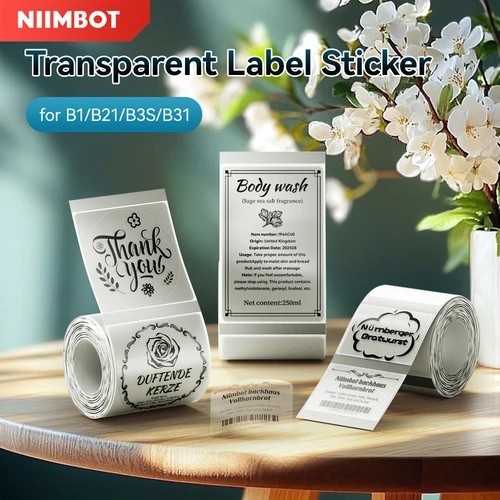 Etiqueta adhesiva térmica transparente para impresora NiiMbot B1/B21/B3S/B31, papel de etiquetas resistente al agua y al aceite