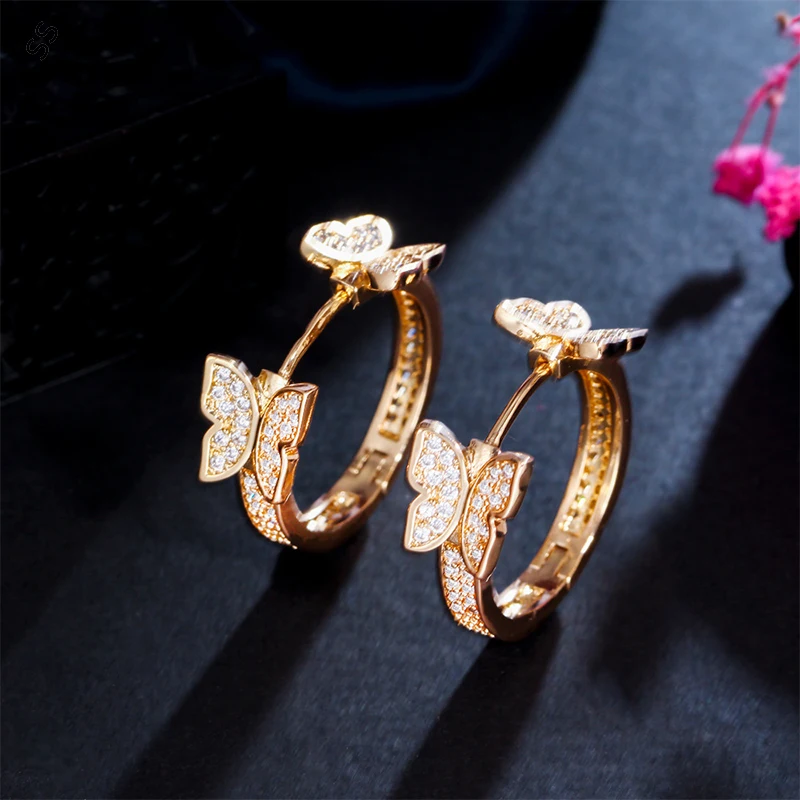 South Korea Small Butterfly Diamond Earrings Zircon Gems Female Charms Ear-hoop Accessories Sweet Temperament Fragrant Wind