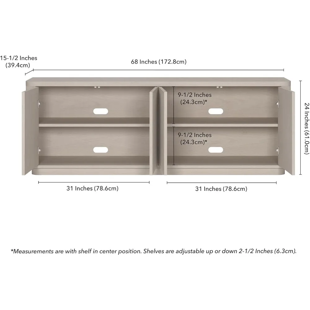 حامل تلفزيون مستطيل من خشب الزان الأبيض لأجهزة التلفاز مقاس 75 بوصة - مثالي للمنزل وغرفة المعيشة وغرفة النوم والترفيه والمساحات المكتبية