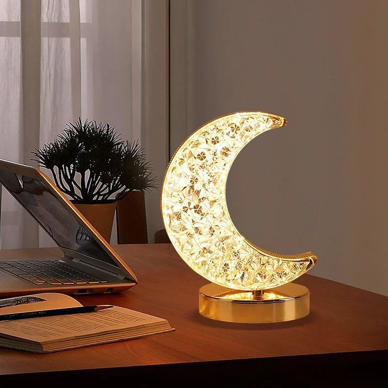 Bedroom Crystal Touch Dimming Night Light Girls Room Home Decor Aesthetics USB Bedside LED Ambient Table 3d Moon Lamp