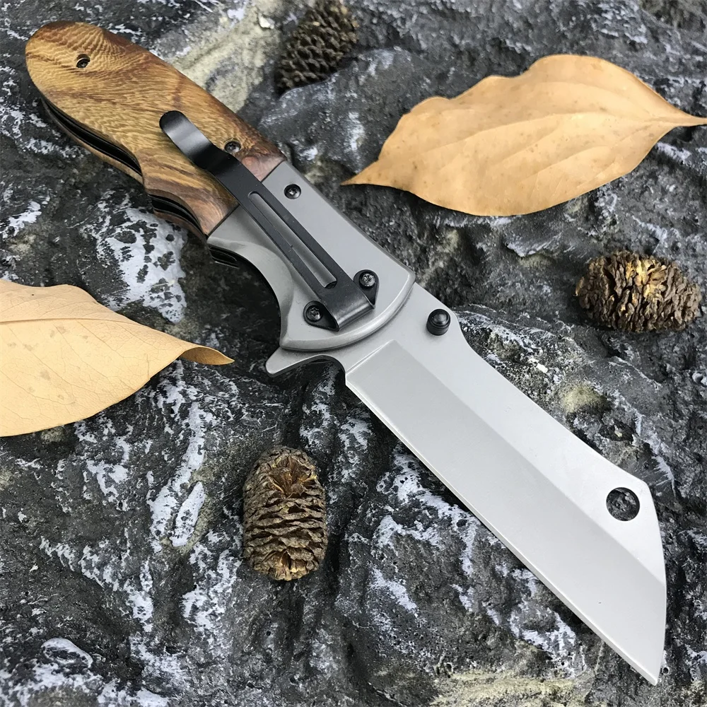 Pocket Boker DA104 Folding Knife 5Cr13Mov Tanto Blade Wood Handle Outdoor Survival Tactical Knives Camping Hunting EDC Tool