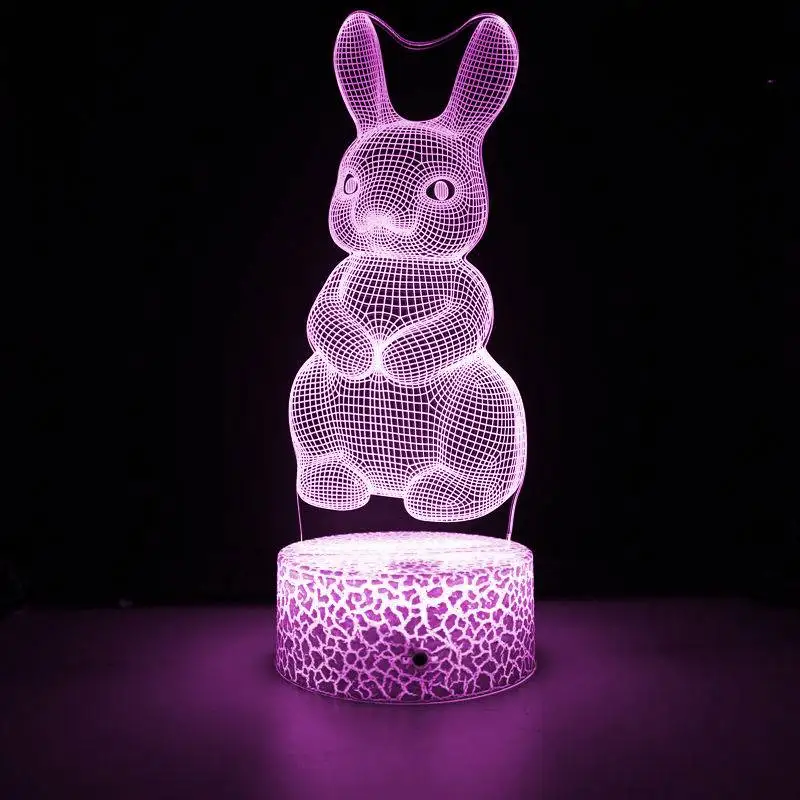 Nighdn-3D Rabbit Night Light para Crianças, Bunny Lamp, Ilusão, Decoração do Quarto, Natal, Aniversário, Páscoa, Presentes para Meninos e Meninas