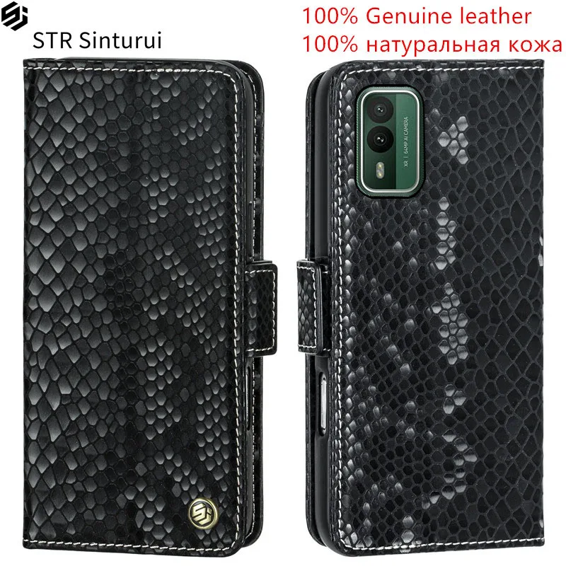 

STR Genuine relief pattern leather card Slot Wallet Cover For Nokia XR21 X100 X20 G400 G300 G100 G50 G60 C31 C300 phone Case
