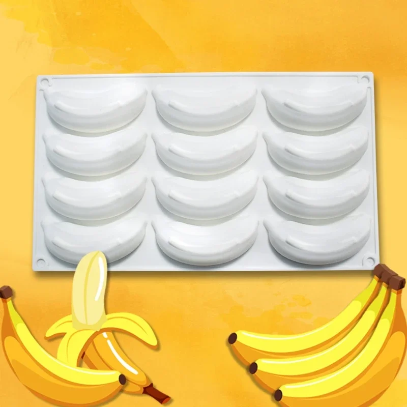 12 Cavity 3D Banana Silicone Mold for Baking Chocolate Mousse Cake Ice Cream Dessert Pastry Mould Decorating Tools