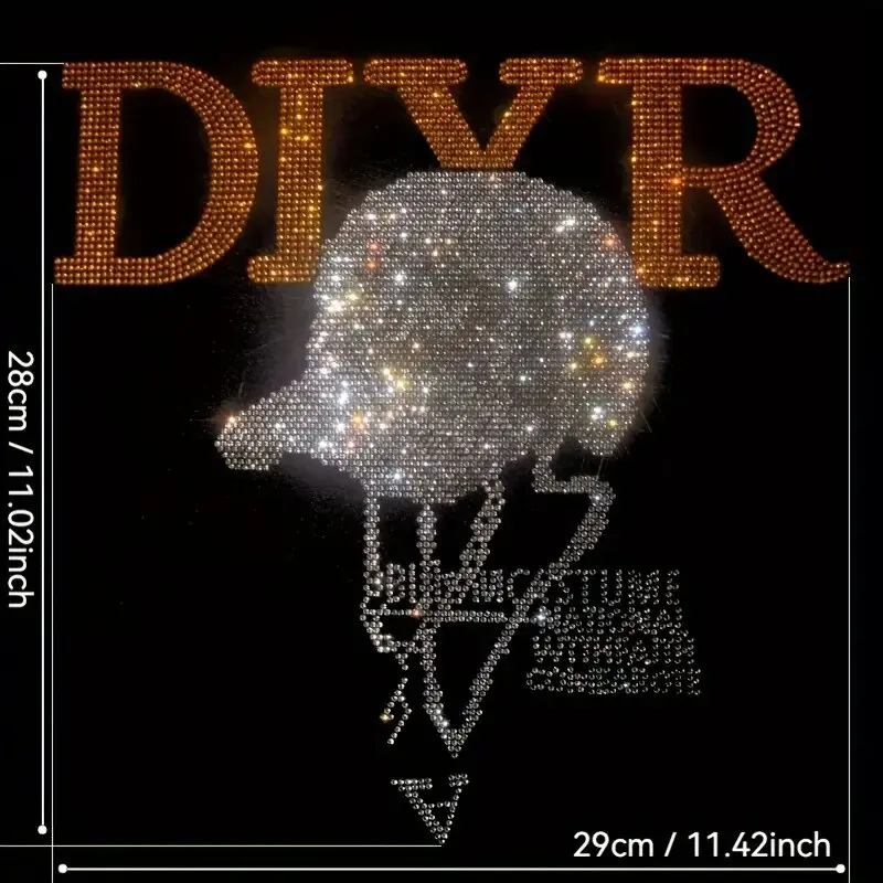 

DJVR-Themed Rhinestone Transfer Decal, Sparkling Applique Patch for Fashion Accessory DIY, Cork & Plastic, Reusable Uncharged He