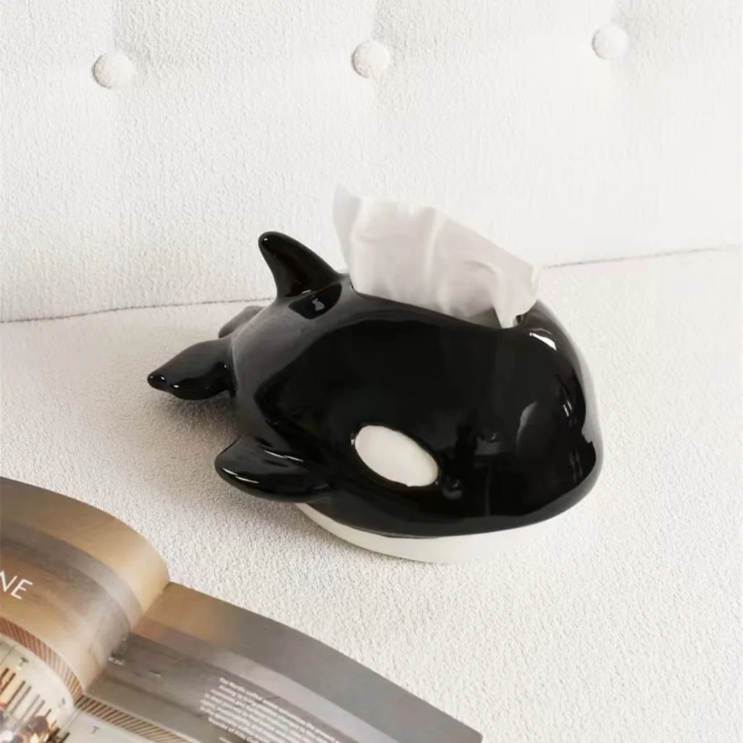 Whale Ceramic Tissue Box Creative Orca Shaped Napkin Holder Home Desktop Decor Paper Extraction Box Bedroom Living Room Storage