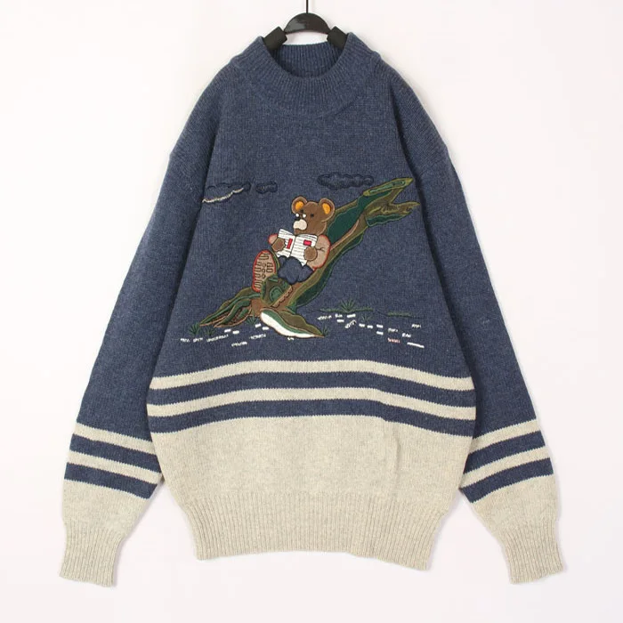 

Vintage Harajuku Sle Cartoon Embroidery 3D Pattern Kids Fun Soft Girl Sweater n Retro Print Casual Women's Knitwear