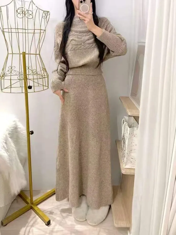 Korean Style Autumn Winter New Knitted Three-Piece Set Batwing Sleeve Detachable Scarf Fashionable  Skirt Women's Wear