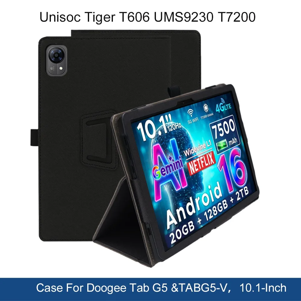Schutzhülle für Doogee Tab G5 TABG5-V, 10,1 Zoll, klappbarer Ständer, Schutzhülle mit Stifthalter und Handschlaufe, PU-Vollschutz