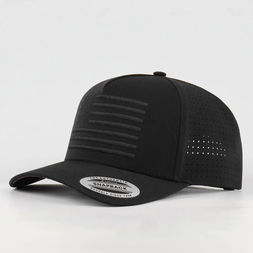 Customized Logo 5 Panel Performance Baseball Cap Waterproof Quick Drying with Laser Cut Hole Ideal for Sports And Outdoor Activi