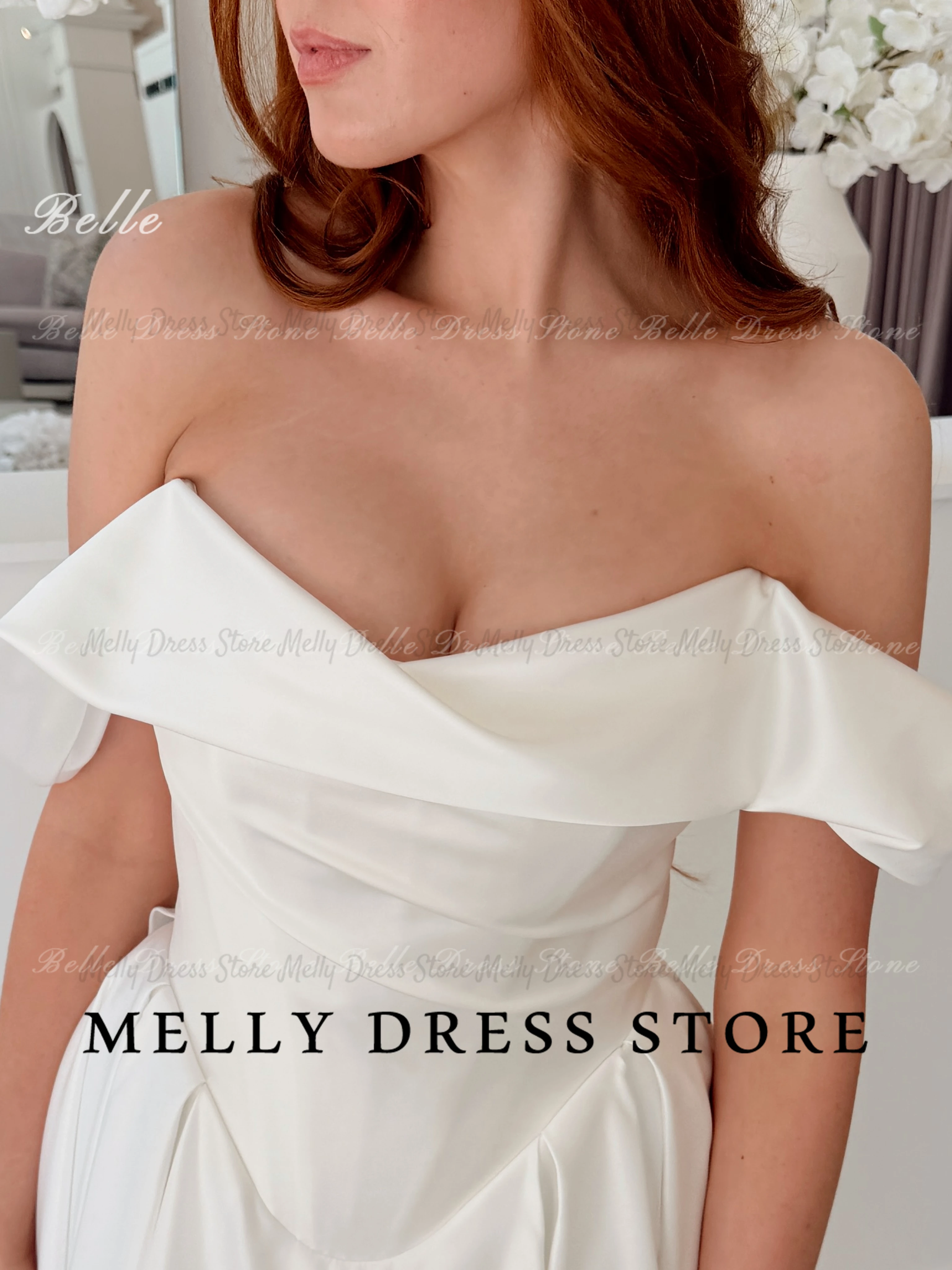 Melly Wedding Dress Elegant Sweetheart Off The Shoulder Satin amanda novias oficial A-Line Sweep Train Bridal Gown Customized