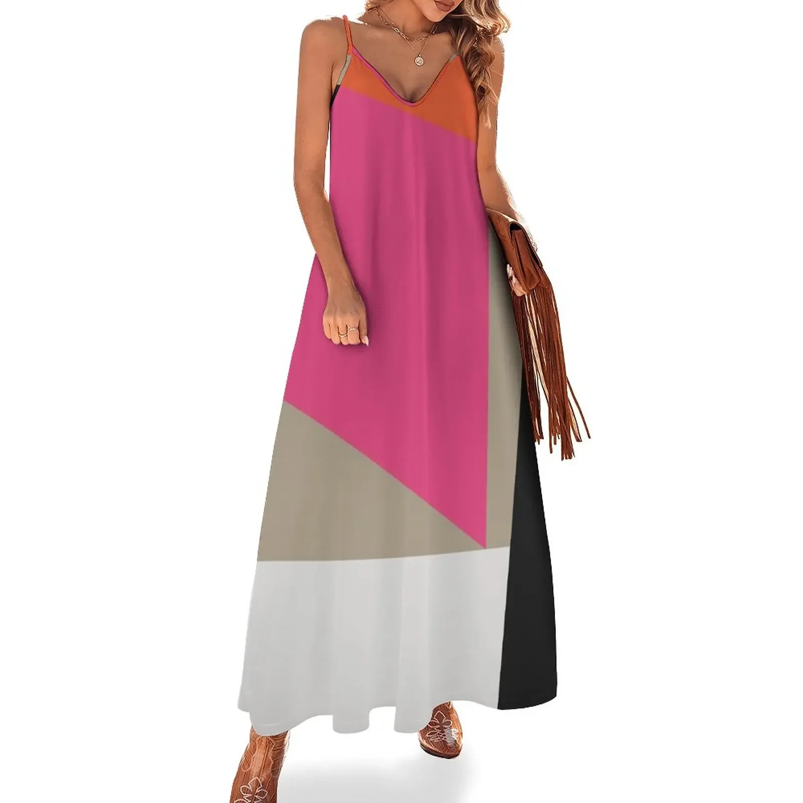 

Mid Century Modern Vintage Inspired Colorfield Geometric Abstract Poster Sleeveless Dress clothes Dress