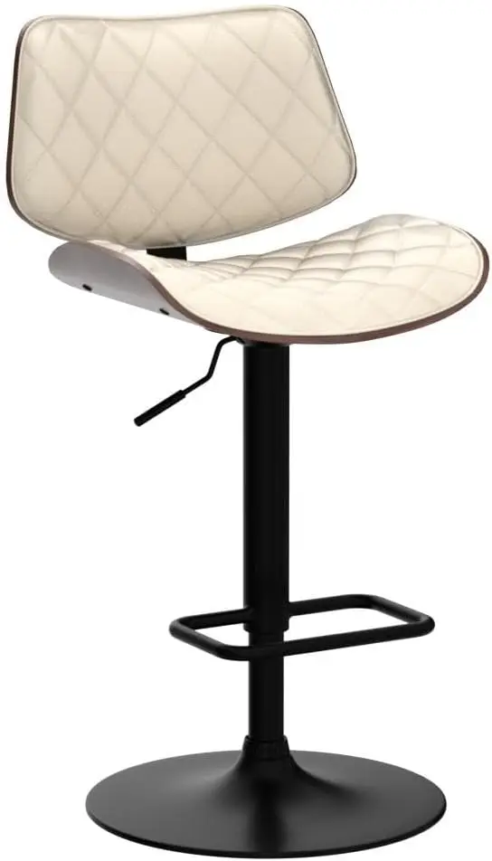 Bar Stools Set of 2 Mid Century Modern Adjustable Counter Height Black Leather Upholstered 360°Swivel Bar Chairs for Kitchen Isl view 4