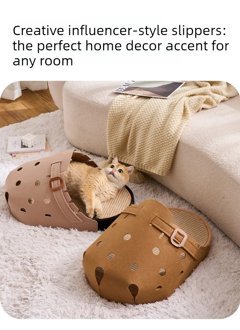 Slipper‑Style Cat Bed Sisal Scratching Pad Cat Beds Semi Enclosed Creative Breathable Kitten Beds Funny Anti Scratch Puppy House